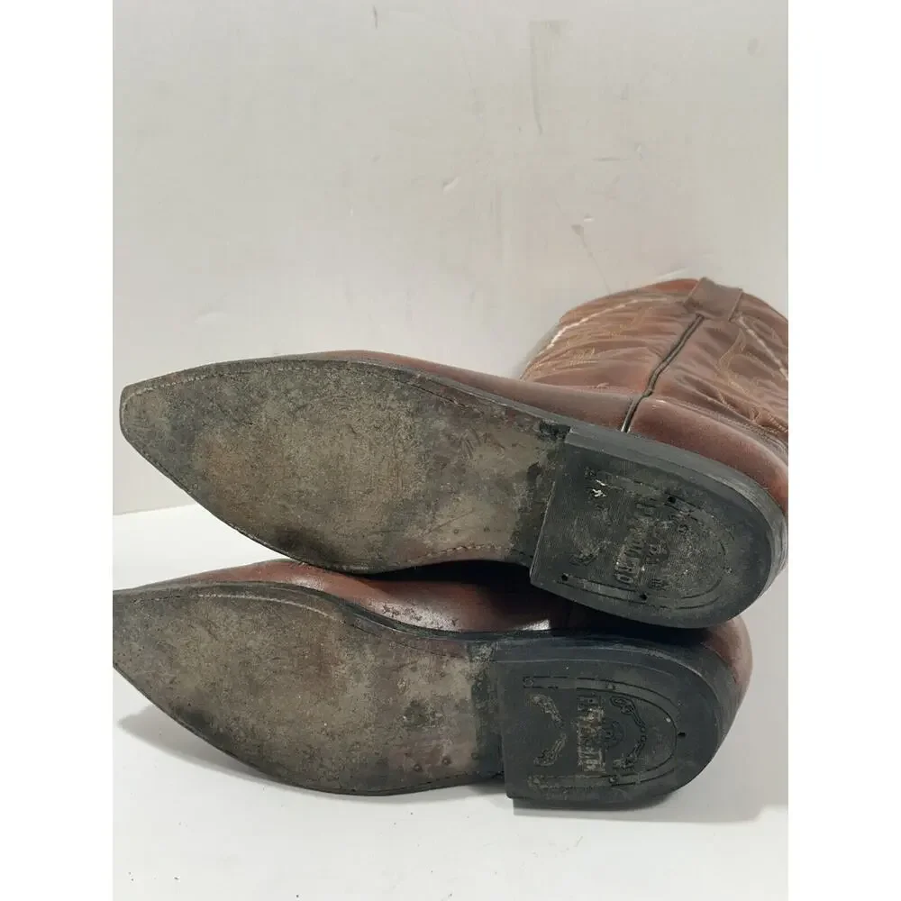 Pistolero Boots Engraved Leather Men’s Sz 7.5 Brown Cowboy Gorgeous‎